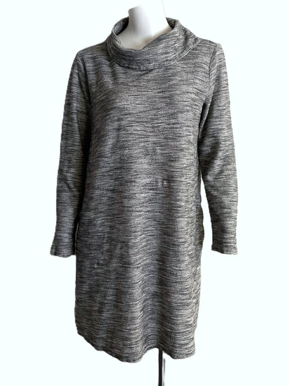 Pure Jill J.Jill Cowl Neck Tunic Dress Small Gray Marled Knit Stretch Pockets